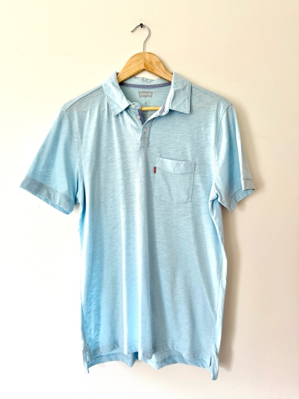 Levi's Light Blue Red Tab Pocket Slub Polo Neo-Prep Coastal Preppy Minimalist